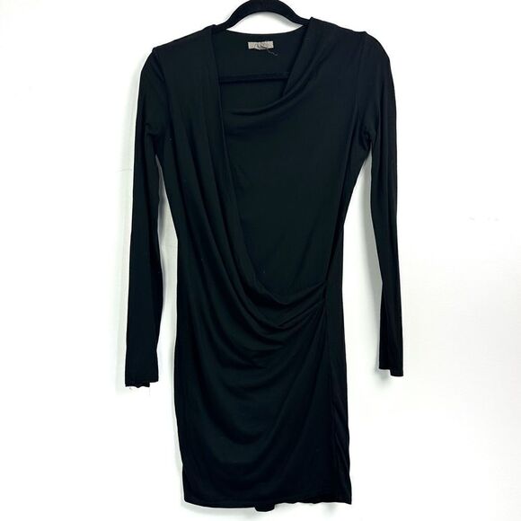 Helmut Lang Asymmetrical Drape Front Long Sleeve Dress in Black Sz Small - Picture 1 of 11